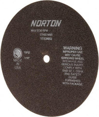 Norton - 8" 60 Grit Aluminum Oxide Cutoff Wheel - 1/16" Thick, 1/2" Arbor, 5,730 Max RPM, Use with Stationary Grinders - Benchmark Tooling