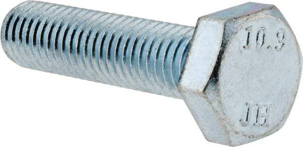 Value Collection - M10x1.50mm Metric Coarse, 40mm Length Under Head Hex Head Cap Screw - Partially Threaded, Grade 10.9 Alloy Steel, Zinc-Plated Finish, 16mm Hex - Benchmark Tooling