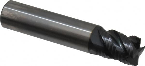 OSG - 1/2" Diam, Fine Pitch, 5/8" LOC, 4 Flute Solid Carbide 0.03" Corner Radius Roughing End Mill - TiAlN Finish, 2-1/2" OAL, 1/2" Shank Diam, Single End, Centercutting - Benchmark Tooling