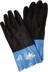 MCR Safety - Size S (7), 12" Long, 53 mil Thick, Supported, Neoprene Chemical Resistant Gloves - Rough Finish, Interlock Knit Lined, Black/Blue - Benchmark Tooling