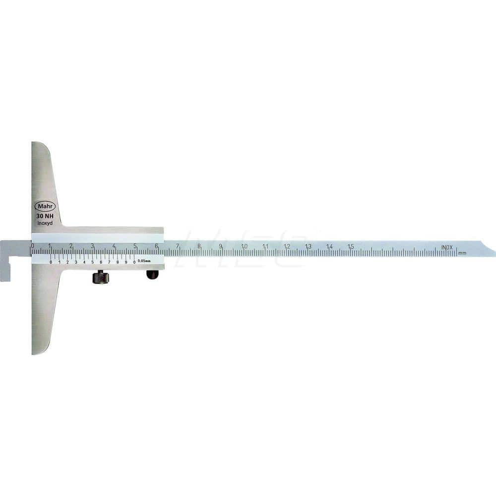 Mahr - Vernier Depth Gages; Minimum Measurement (Inch): 0 ; Minimum Measurement (mm): 0 ; Maximum Measurement (Inch): 20 ; Maximum Measurement (mm): 500 ; Rule Length (mm): 390.00 ; Base Length (mm): 150.0000 - Exact Industrial Supply