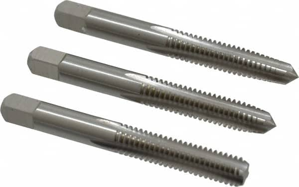 Cleveland - 5/16-18 UNC, 4 Flute, Bottoming, Plug & Taper, Bright Finish, High Speed Steel Tap Set - Right Hand Cut, 2-23/32" OAL, 0.69" Thread Length - Exact Industrial Supply