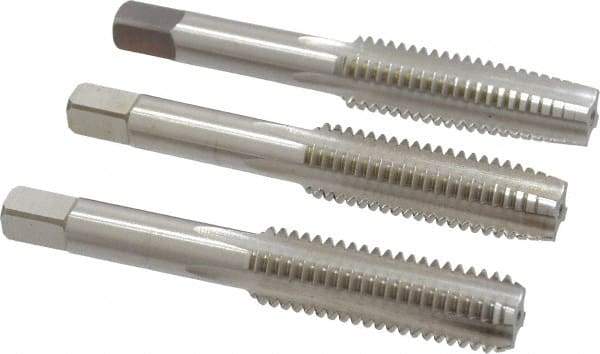 Cleveland - 1/2-13 UNC, 4 Flute, Bottoming, Plug & Taper, Bright Finish, High Speed Steel Tap Set - Right Hand Cut, 3-3/8" OAL, 0.94" Thread Length - Benchmark Tooling