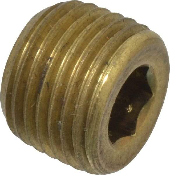 Made in USA - 1/8-27, 5/16" OAL, Brass Socket Pressure Plug - 3/4" Taper per Foot, 3/16" Hex Key - Benchmark Tooling