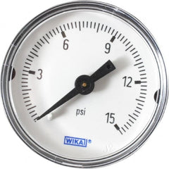 Wika - 1-1/2" Dial, 1/8 Thread, 0-15 Scale Range, Pressure Gauge - Center Back Connection Mount, Accurate to 3-2-3% of Scale - Benchmark Tooling