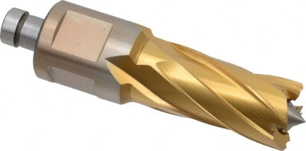 Annular Cutter: 5/8″ Dia, 1″ Depth of Cut, High Speed Steel 3/4″ Shank Dia, Weldon Flat Shank, 2 Flats, TiN Finish