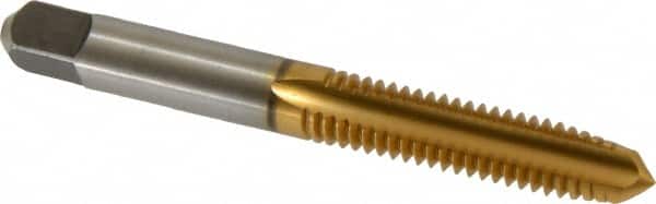 Kennametal - 5/16-18 UNC 3B 3 Flute TiN Finish High Speed Steel Straight Flute Standard Hand Tap - Plug, Right Hand Thread, 2-23/32" OAL, 1-1/8" Thread Length, H3 Limit, Oversize - Exact Industrial Supply