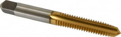 Kennametal - 5/16-18 UNC 3B 3 Flute TiN Finish High Speed Steel Straight Flute Standard Hand Tap - Plug, Right Hand Thread, 2-23/32" OAL, 1-1/8" Thread Length, H3 Limit, Oversize - Exact Industrial Supply