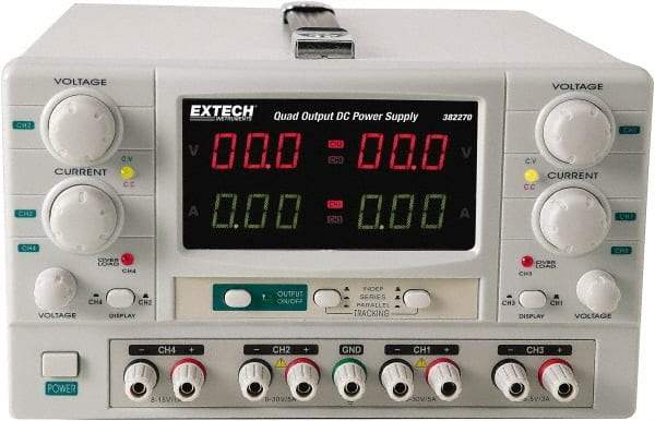 Extech - 150 Watt, 0 to 5 Amp, 0 to 30 VDC Output, Benchtop Power Supply - 2 Outputs, 10.2 Inch Wide x 14-1/2 Inch Deep x 6.3 Inch High - Benchmark Tooling