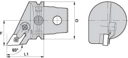 Kennametal - Right Hand Cut, Size KM63, DN.. Insert Compatiblity, External Modular Turning & Profiling Cutting Unit Head - 43mm Ctr to Cutting Edge, 60mm Head Length, Through Coolant, Series Kenloc - Benchmark Tooling