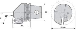 Kennametal - Left Hand Cut, Size KM63, TN.. Insert Compatiblity, Internal Modular Turning & Profiling Cutting Unit Head - 43mm Ctr to Cutting Edge, 60mm Head Length, Through Coolant, Series Kenloc - Benchmark Tooling