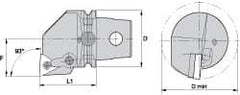 Kennametal - Left Hand Cut, Size KM63, TN.. Insert Compatiblity, Internal Modular Turning & Profiling Cutting Unit Head - 43mm Ctr to Cutting Edge, 60mm Head Length, Through Coolant, Series Kenloc - Benchmark Tooling