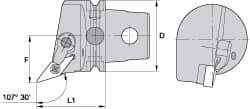 Kennametal - Right Hand Cut, Size KM63, VN.. Insert Compatiblity, External Modular Turning & Profiling Cutting Unit Head - 43mm Ctr to Cutting Edge, 60mm Head Length, Through Coolant, Series Kenloc - Benchmark Tooling
