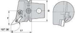 Kennametal - Right Hand Cut, Size KM63, VN.. Insert Compatiblity, External Modular Turning & Profiling Cutting Unit Head - 43mm Ctr to Cutting Edge, 60mm Head Length, Through Coolant, Series Kenloc - Benchmark Tooling