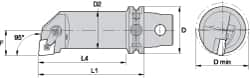 Kennametal - Left Hand Cut, 32mm Min Bore Diam, Size KM63 Steel Modular Boring Cutting Unit Head - 3.4646" Max Bore Depth, Through Coolant, Compatible with CN.. - Benchmark Tooling