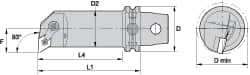 Kennametal - Left Hand Cut, 40mm Min Bore Diam, Size KM63 Steel Modular Boring Cutting Unit Head - 4.4094" Max Bore Depth, Through Coolant, Compatible with DN.. - Benchmark Tooling