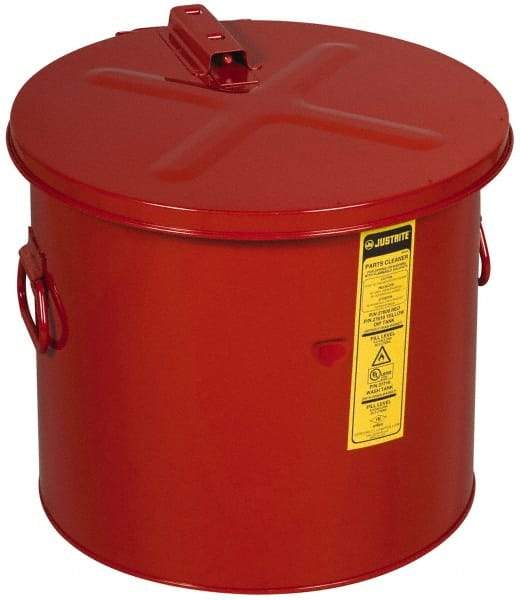 Justrite - 8 Gallon Capacity, Coated Steel, Red Dip Tank - 14-1/4 Inch High x 15-5/8 Inch Diameter, Includes Fusible Link - Benchmark Tooling