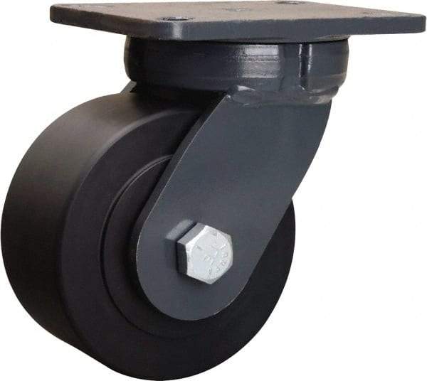 Hamilton - 6" Diam x 3" Wide x 8" OAH Top Plate Mount Swivel Caster - Nylon, 5,400 Lb Capacity, Precision Ball Bearing, 5-1/4 x 7-1/4" Plate - Benchmark Tooling