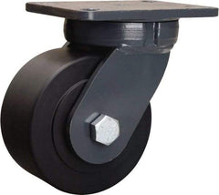 Hamilton - 6" Diam x 3" Wide x 8" OAH Top Plate Mount Swivel Caster - Nylon, 5,400 Lb Capacity, Precision Ball Bearing, 5-1/4 x 7-1/4" Plate - Benchmark Tooling