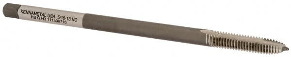 Kennametal - 5/16-18 UNC 2 Flute H3 Bright Finish High Speed Steel Spiral Point Extension Tap - Plug Chamfer, 6" OAL, 2B/3B Class of Fit - Exact Industrial Supply