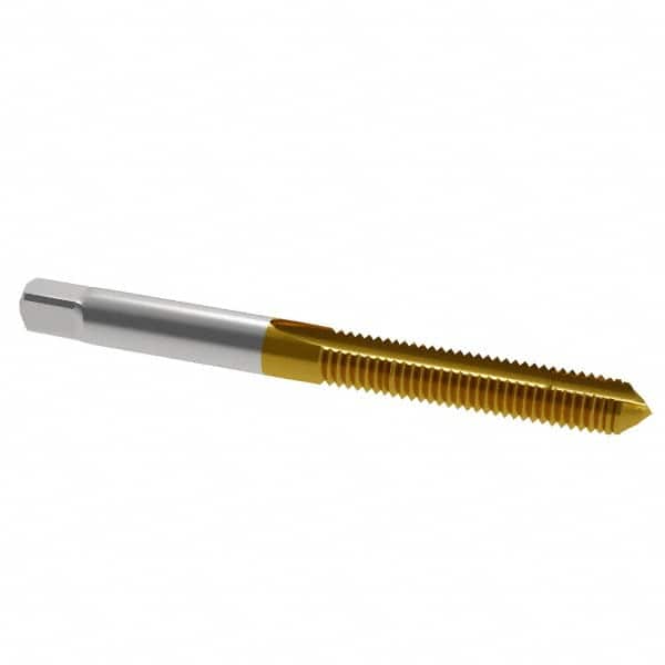 Kennametal - M6x1.00 Metric Coarse, 2 Flute, TiN Finish, High Speed Steel Spiral Point Tap - Plug Chamfer, Right Hand Thread, 2-1/2" OAL, 1" Thread Length, 0.255" Shank Diam, 6H Class of Fit, Series 2351T - Exact Industrial Supply