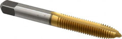 Kennametal - M8x1.25 Metric Coarse, 2 Flute, TiN Finish, High Speed Steel Spiral Point Tap - Plug Chamfer, Right Hand Thread, 2-23/32" OAL, 1-1/8" Thread Length, 0.318" Shank Diam, 6H Class of Fit, Series 2351T - Exact Industrial Supply