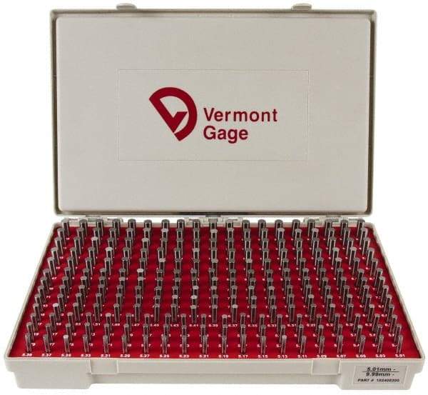 Vermont Gage - 250 Piece, 5.01-9.99 mm Diameter Plug and Pin Gage Set - Minus 0.01 mm Tolerance, Class ZZ - Benchmark Tooling