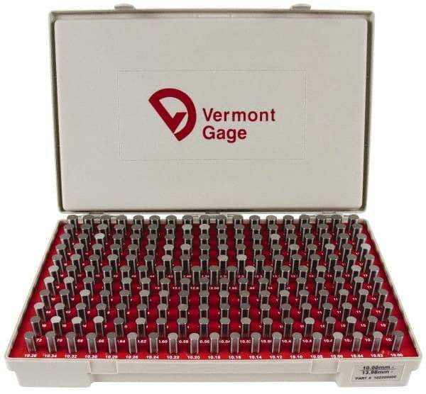 Vermont Gage - 200 Piece, 10-13.98 mm Diameter Plug and Pin Gage Set - Minus 0.01 mm Tolerance, Class ZZ - Benchmark Tooling