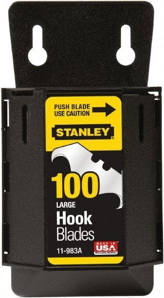 Stanley - 100 Piece High Carbon Steel Hook Blade - 48mm OAL, 1-7/8" Blade Length, 0.024" Blade Thickness - Benchmark Tooling