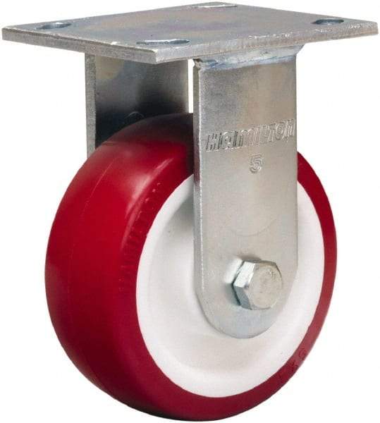 Hamilton - 5" Diam x 2" Wide x 6-1/2" OAH Top Plate Mount Rigid Caster - Polyurethane Mold on Polypropylene, 900 Lb Capacity, Straight Roller Bearing, 4 x 4-1/2" Plate - Benchmark Tooling