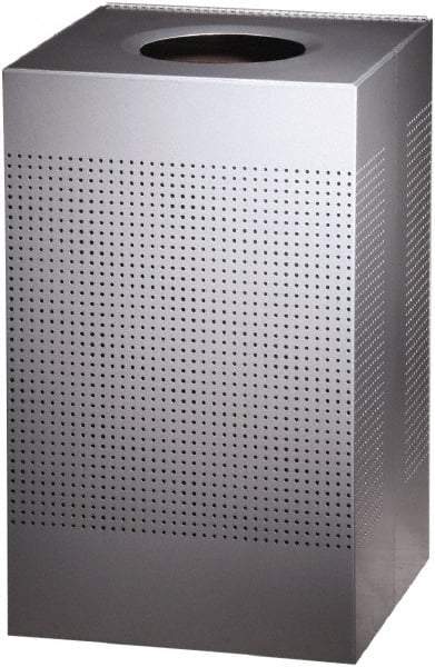 Rubbermaid - 20 Gal Silver Square Decorative Waste Receptacle With Top - Steel, 30" High x 476.25mm Long x 476.25mm Wide - Benchmark Tooling