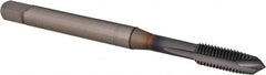 OSG - 1/4-28 UNF, 3 Flute, TiCN Finish, Powdered Metal Spiral Point Tap - Plug Chamfer, Right Hand Thread, 80mm OAL, 15mm Thread Length, 0.255" Shank Diam, 3B Class of Fit, Series 16515 - Exact Industrial Supply