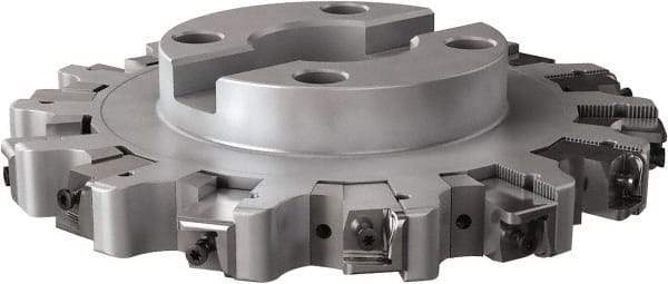 Seco - Shell Mount Connection, 1.26" Cutting Width, 2.402" Depth of Cut, 10" Cutter Diam, 2-1/2" Hole Diam, 7 Tooth Indexable Slotting Cutter - R335.25 Toolholder, XNHQ, LNHQ Insert, Right Hand Cutting Direction - Benchmark Tooling