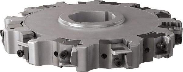 Seco - Arbor Hole Connection, 1.26" Cutting Width, 2.492" Depth of Cut, 200mm Cutter Diam, 1.9685" Hole Diam, 6 Tooth Indexable Slotting Cutter - 335.25 Toolholder, XNHQ, LNHQ Insert, Right Hand Cutting Direction - Benchmark Tooling