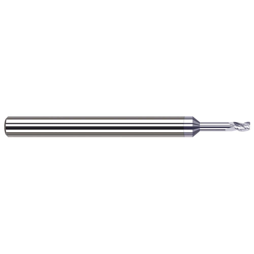 Corner Radius End Mill: 0.04″ Dia, 0.06″ LOC, 0.003″ Radius, 3 Flutes, Solid Carbide 2-1/2″ OAL, 1/8″ Shank Dia, 42 ° Helix, TiB2 Coated, Corner Radius End