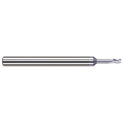 Corner Radius End Mill: 0.04″ Dia, 0.06″ LOC, 0.003″ Radius, 3 Flutes, Solid Carbide 2-1/2″ OAL, 1/8″ Shank Dia, 42 ° Helix, TiB2 Coated, Corner Radius End