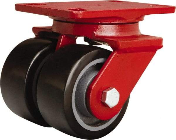 Hamilton - 4" Diam x 2" Wide x 5-5/8" OAH Top Plate Mount Swivel Caster - Polyurethane Mold onto Cast Iron Center, 1,900 Lb Capacity, Sealed Precision Ball Bearing, 4-1/2 x 6-1/2" Plate - Benchmark Tooling