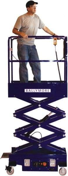 Ballymore - 500 Lb Capacity, 144" Lift Height, Battery Operated Mini Scissor Lift - 144 Inch Lift Height, 46 Inch Length x 28 Inch Width Footprint, 500 Lbs. Load Limit - Benchmark Tooling