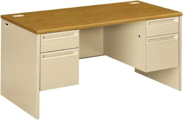 Hon - Steel-Reinforced High-Pressure Laminate Double Pedestal Desk - 60" Wide x 30" Deep x 29-1/2" High, Harvest/Putty - Benchmark Tooling