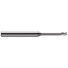 Corner Radius End Mill: 0.039″ Dia, 0.059″ LOC, 0.01″ Radius, 3 Flutes, Solid Carbide 2-1/2″ OAL, 1/8″ Shank Dia, 30 ° Helix, Bright/Uncoated, Corner Radius End