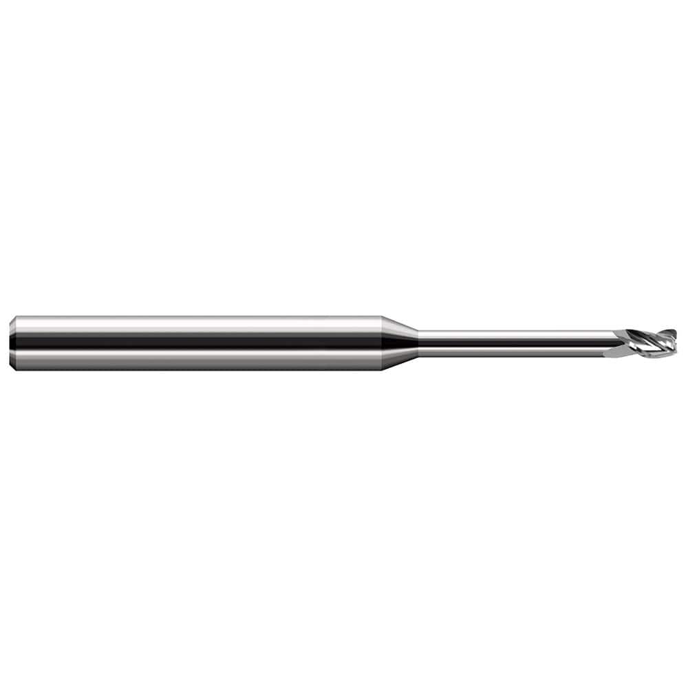 Corner Radius End Mill: 0.031″ Dia, 0.046″ LOC, 0.008″ Radius, 3 Flutes, Solid Carbide 2-1/2″ OAL, 1/8″ Shank Dia, 30 ° Helix, Bright/Uncoated, Corner Radius End