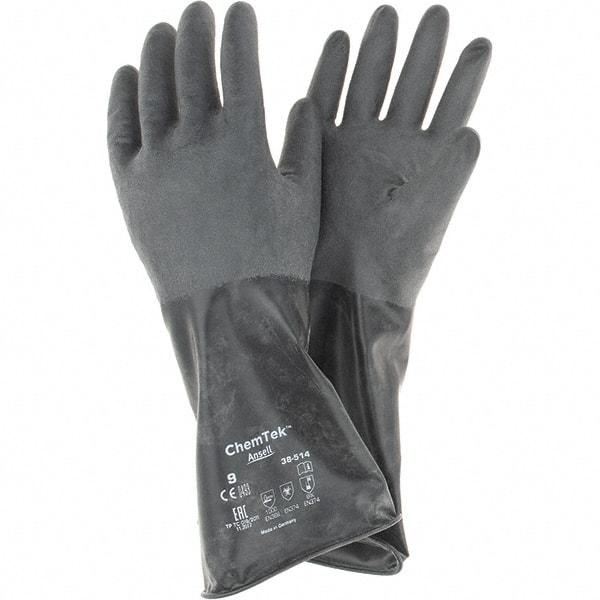 Ansell - 14 mil Thick, Chemical Resistant Gloves - SZ 9 14"14ML BLK 1/PR CHEM-TEK RGH FIN CHEM GLV - Benchmark Tooling