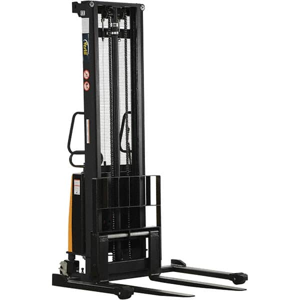 Vestil - 2,000 Lb Capacity, 150" Lift Height, Battery Powered Stacker - 2-1/8" Lowered Height, 42" Fork Length, 58" Overall Width - Benchmark Tooling