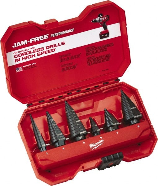 Milwaukee Tool - 1/8 to 1-1/8", Oxide Finish, High Speed Steel Step Drill Bit Set - Benchmark Tooling