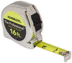 Komelon - 16' x 3/4" Yellow Blade Tape Measure - 1/16" Graduation, Inch Graduation Style, Silver Case - Benchmark Tooling