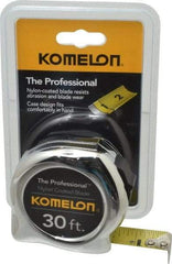 Komelon - 30' x 1" Yellow Blade Tape Measure - 1/16" Graduation, Inch Graduation Style, Silver Case - Benchmark Tooling