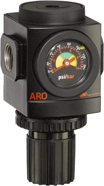 ARO/Ingersoll-Rand - 1/2 NPT Port, 210 CFM, Aluminum Standard Regulator - 0 to 140 psi Range, 250 Max psi Supply Pressure, 1/8" Gauge Port Thread, 3.15" Wide x 5.472" High - Benchmark Tooling