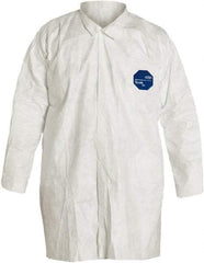 Dupont - Size M White Disposable Chemical Resistant Lab Coat - Tyvek, Snap Front, Open Cuff - Benchmark Tooling