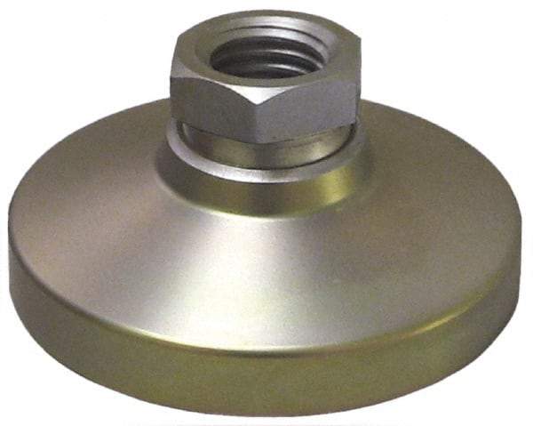Gibraltar - 300 Lb Capacity, 3/8-16 Thread, 7/8" OAL, Steel Stud, Tapped Pivotal Socket Mount Leveling Pad - 1-1/4" Base Diam, Delrin Pad, 5/8" Hex - Benchmark Tooling