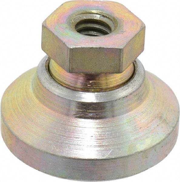 Gibraltar - 1000 Lb Capacity, 1/4-20 Thread, 45/64" OAL, Zinc Stud, Tapped Pivotal Socket Mount Leveling Mount - 1" Base Diam, Zinc Pad, 1/2" Hex - Benchmark Tooling